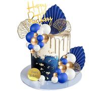 Decoration Gateau Anniversaire 30 Pièces Boule Décoration Gateau Anniversaire Or/Blanc/Bleu Topper Gateau Happy Birthday Deco pour Mariage, Fête de Jardin, Réunion de Famille