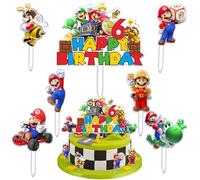 Décoration Gâteau Anniversaire 6 Ans, 7 Pièces Cake Décoration en Acrylique, Cartoon Figurine Gâteau Topper, Happy Birthday Cupcake Toppers, Convient aux Anniversaires Enfants, Soirées à Thème