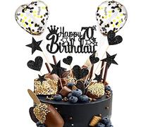 Decoration Gateau Anniversaire 70th Cake Topper Happy Birthday Joyeux Anniversaire Decoration,Noir