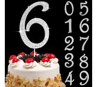Decoration Gateau Anniversaire Chiffre 6 Strass Paillettes Cupcake Toppers, 6 Numero Decoration Gateau Argente, Cake Topper 6 Chiffre, pour Fêtes Anniversaire, Baby Showers, Anniversaires Mariage (G)