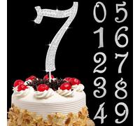 Decoration Gateau Anniversaire Chiffre 7 Strass Paillettes Cupcake Toppers, 7 Numero Decoration Gateau Argente, Cake Topper 7 Chiffre, pour Fêtes Anniversaire, Baby Showers, Anniversaires Mariage (H)