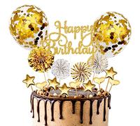 Décoration Gâteau Anniversaire, Deco Gateau Cake Topper Fans Papier Étoiles Paillette Ballon pour Fille Garçon Enfant Femmes Homme Décoration Anniversaire