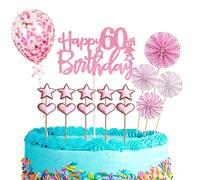 Decoration Gateau Anniversaire Femme 60 ans,16 Pièces Joyeux Anniversaire Cake Topper,Happy 60th Birthday Gateau Decoration,Rose Confettis Ballon Star Décor pour 60 ans Fête d'anniversaire