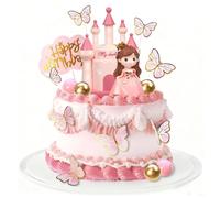 Decoration Gateau Anniversaire Fille, 19 PCS Décoration de Gâteau de Boule de Princesse, Papillon de Château Figurine et de Fille Deco Gateau Anniversaire, pour les Fêtes de Naissance