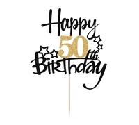 Decoration Gateau Anniversaire,Happy 50th Birthday Cake Topper Deco Gateau Anniversaire 50 Anniversaire Décoration de Gâteau de Fête Noir Or