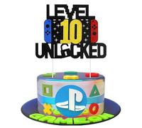 Décoration Gâteau Anniversaire Jeux Vidéo, Cake Topper Gâteau du 10 ans Anniversaire, Décorations Gaming Gâteau Thème Console de Jeu à Paillettes, Toppers Cupcake Fête 10e Anniversaire Enfant