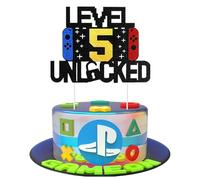 Décoration Gâteau Anniversaire Jeux Vidéo, Cake Topper Gâteau du 5 ans Anniversaire, Décorations Gaming Gâteau Thème Console de Jeu à Paillettes, Toppers Cupcake Fête 5e Anniversaire Enfant