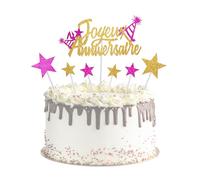 Décoration Gâteau Anniversaire Joyeux Anniversaire Or Rose, Cake Topper Deco Happy Birthday Paillettes, Étoiles et Cœurs pour Fête Fille Garçon Mariage