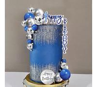 Décoration Gâteau Disco 21 Pièces Decoration de Gateau Happy Birthday, Bleu Argent Cake Topper Balls Deco Gateau Anniversaire para Disco Party, Fête à Thème