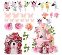 Décoration Gâteau Fée, 27pcs Décoration Gâteau Champignons, Decoration Gateau Jardin, Fairy Cake Topper, Decoration Féerique Gateau, Deco de Gateaux pour Anniversaire de Fille, Fête Fée