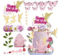 Décoration Gâteau Fée, 28PCS Décoration Gâteau Champignons, Decoration Gateau Jardin, Fairy Cake Topper, Decor Gateau Féerique, Decoration de Gateaux pour Anniversaire de Fille, Fête Fée