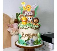 Decoration Gateau Jungle 16 Pièces Animaux Gâteau Décoration Gâteau Safari Lions, Eléphants et Tigres Deco Gateau Jungle Happy Birthday Decoration Gateau Anniversaire Garcon Fille Fête de la Jungle