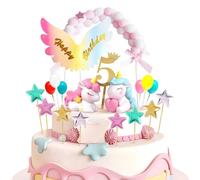 Decoration Gateau Licorne 5 An, Décoration Gteau Anniversaire Fille Licorne 5er, Deco Gteau Cake Cupcake Topper pour Enfant Fille Garçon Anniversaire