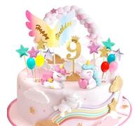 Decoration Gateau Licorne 9 An, Décoration Gteau Anniversaire Fille Licorne 9er, Deco Gteau Cake Cupcake Topper pour Enfant Fille Garçon Anniversaire