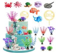 Décoration Gâteau Mer, 15pcs Décoration Gâteau Animaux Marins, Cake Topper Mer, Idéal pour les fêtes sur le thème de l'océan, les anniversaires d'enfants et les fêtes prénatales