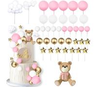 Decoration Gateau Ours Rose, 38 Pièces Ours en Peluche Décoration de Gâteau Teddy Bear Cake Topper Ours Gâteau Décoration Cupcake Toppers de Gâteau, pour Baby Shower Fête Anniversaire Mariage