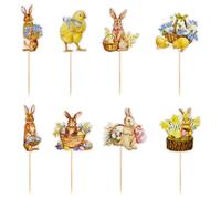 Décoration Gâteau Paques,16 Pièces Deco Pâques Cake Topper, Décorations de Gâteaus Lapin, Lapin pour Fêtes fête de printemps muffin