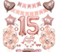 Décoration Gâteau pour anniversaire fille 15 ans, ballons et cadeaux rose