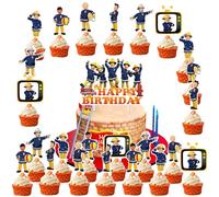 Décoration Gâteau Sam le Pompier, Pompier Sam Cupcake Topper, Sam le Pompier Deco Gateau Anniversaire, Fireman Sam Décoration de Gâteau, Déco Gâteau Fournitures pour Enfants