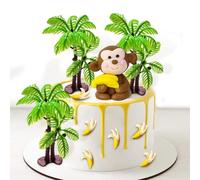 Decoration Gateau Singe 11 Pièces Décoration Gâteau Animaux Jungle, Deco Gateau Animaux de la Forêt, Deco Palmier pour Gateau, Decoration Cake Anniversaire pour Babyshower, Décoration Jungle