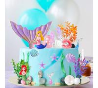 Decoration Gateau Sirene 19 Pièces Décoration de Gâteau en Forme de Sirène, Deco Gateau Anniversaire pour Fête à Thème Sirène Décoration de Gâteau Fille Fournitures de Fête d'anniversaire