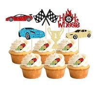 Decoration Gateau Voiture de Course, 24 Pièces Décoration cupcake voiture, Décoration Gateau Voiture, motif voiture de course, Cars Cupcake Topper, pour deco gateau anniversaire garçon