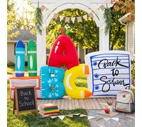 Décoration gonflable de 2,4 m de long pour la rentrée scolaire, fournitures scolaires ABC, décoration d'extérieur gonflable avec lumières LED pour extérieur, intérieur, terrasse, pelouse, jardin, cour