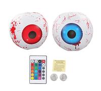 Décoration gonflable de terreur, 2 pièces, avec lampe à globe oculaire gonflable LED réglable de 12 couleurs, pour fête d'halloween, bleu et rouge