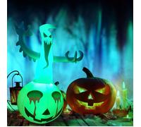 Décoration gonflable Halloween - Ulisem - Citrouille fantôme - Éclairage LED - Résistant aux intempéries