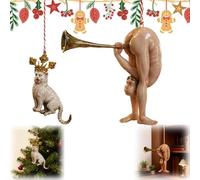 Décoration grotesque médiévale amusante - 8,9 cm - Décoration de sapin de Noël en forme de chat/trompette bizarre, cadeau hilarant unique pour les amateurs d'histoire de l'art et les fans du chaos des