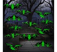 Décoration Halloween, 12 Pièces Halloween Chauve Souris Lumineux, Chauves-Souris Fluorescente Suspendues d'halloween en PVC Étanche pour Deco d'halloween Interieur Exterieur