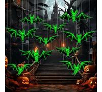 Décoration Halloween, 24 Pièces Halloween Chauve Souris Lumineux, Chauves-Souris Fluorescente Suspendues d'halloween en PVC Étanche pour Deco d'halloween Interieur Exterieur (10PCS)