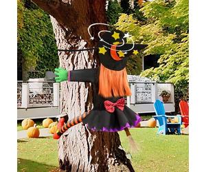 Decoration Halloween Exterieur Sorcière Écrasante, ZoneYan 100 cm Sorcière Volante Suspendue, Décor Sorcière Envolée, Sorcière Décor Un Arbre pour extérieur Intérieur