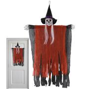 Décoration Halloween Fantôme Suspendu 98cm Squelette Sorcière avec Chapeau