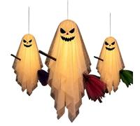 Décoration Halloween fantômes 3 pièces de fantôme suspendus effrayants | Décorations d'Halloween avec balai pour arrière-cour, jardin, porche, arbre, cimetière et