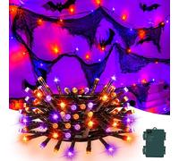 Decoration Halloween Guirlandes lumineuses, Cshare 3M 30 LED Orange et Violet avec Gaze en Tissu Noir, Minuterie 8 Modes, Étanche, pour Cheminée, Escalier, Porche, Interieur, Halloween Fête Decoration