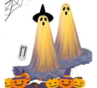 Decoration Halloween Lumineuse, 2 Fantôme Lumineux Blanc Mit LED-Licht Et Télécommande, 165cm Halloween Deko D'extérieur pour Porches, Jardins, Pelouses, Portes De Maison