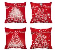 DéCoration Hiver Taie Oreiller 45x45cm Arbre de Noël, Lot De 4 Lin Housse Coussin Canape, flocon de neige Carré Oreiller Cadeau Noel Pour DéCorative La Maison, Fermeture à GlissièRe Invisible Q-448