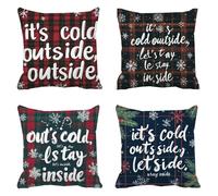 DéCoration Hiver Taie Oreiller 65x65cm Treillis, Lot De 4 Lin Housse Coussin Canape, flocon de neige Carré Oreiller Cadeau Noel Pour DéCorative La Maison, Fermeture à GlissièRe Invisible Q-112