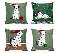 DéCoration Hiver Taie Oreiller 75x75cm Chien, Lot De 4 Lin Housse Coussin Canape, Noël Carré Oreiller Cadeau Noel Pour DéCorative La Maison, Fermeture à GlissièRe Invisible, Lavable En Machine Q-118