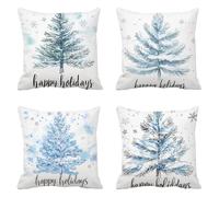 DéCoration Hiver Taie Oreiller 75x75cm flocon de neige, Lot De 4 Lin Housse Coussin Canape, Les arbres Carré Oreiller Cadeau Noel Pour DéCorative La Maison, Fermeture à GlissièRe Invisible Q-547