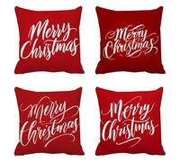 DéCoration Hiver Taie Oreiller 75x75cm rouge, Lot De 4 Lin Housse Coussin Canape, blanc Carré Oreiller Cadeau Noel Pour DéCorative La Maison, Fermeture à GlissièRe Invisible, Lavable En Machine Q-141