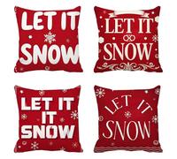 DéCoration Hiver Taie Oreiller 75x75cm rouge, Lot De 4 Lin Housse Coussin Canape, hiver Carré Oreiller Cadeau Noel Pour DéCorative La Maison, Fermeture à GlissièRe Invisible, Lavable En Machine Q-147