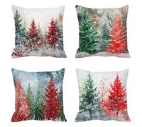 DéCoration Hiver Taie Oreiller 75x75cm rouge, Lot De 4 Lin Housse Coussin Canape, vert Carré Oreiller Cadeau Noel Pour DéCorative La Maison, Fermeture à GlissièRe Invisible, Lavable En Machine Q-165