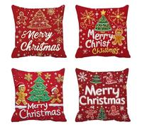 DéCoration Hiver Taie Oreiller 75x75cm rouge, Lot De 4 Velours Housse Coussin Canape, L'homme au pain d'épice Oreiller Cadeau Noel Pour DéCorative La Maison, Fermeture à GlissièRe Invisible Q-158