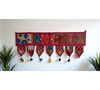Décoration Indienne Traditionnelle Faite à la Main en Coton Toran brodé à la Main pour Porte de Salon, cantonnière de Maison, décoration Murale bohème, Ethnique, Vintage (Marron, 1 m)