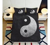 Décoration intérieure 3D Printed Yin Yang Housse de Matelas, Microfibre Toucher Doux, Lavable en Machine, protège literie Appartement ou Chambre d’Amis 160x200x25cm