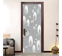 Décoration Intérieure Sticker Porte, Motif de Pissenlit Simple Imperméable PVC Auto-adhésifs Amovible Gris Papier Peint Porte pour Cuisine Chambre Salle Décoration Entree 90x200 cm