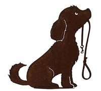Décoration Jardin Figurine - hundedeko : Chien avec laisse sur socle - hauteur 50 cm - Décoration de jardin acier rouille/rouille déco chien