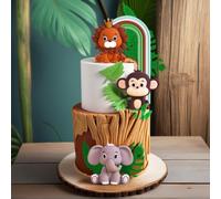 décoration jungle arc en ciel vert sauge animaux gâteau anniversaire thème